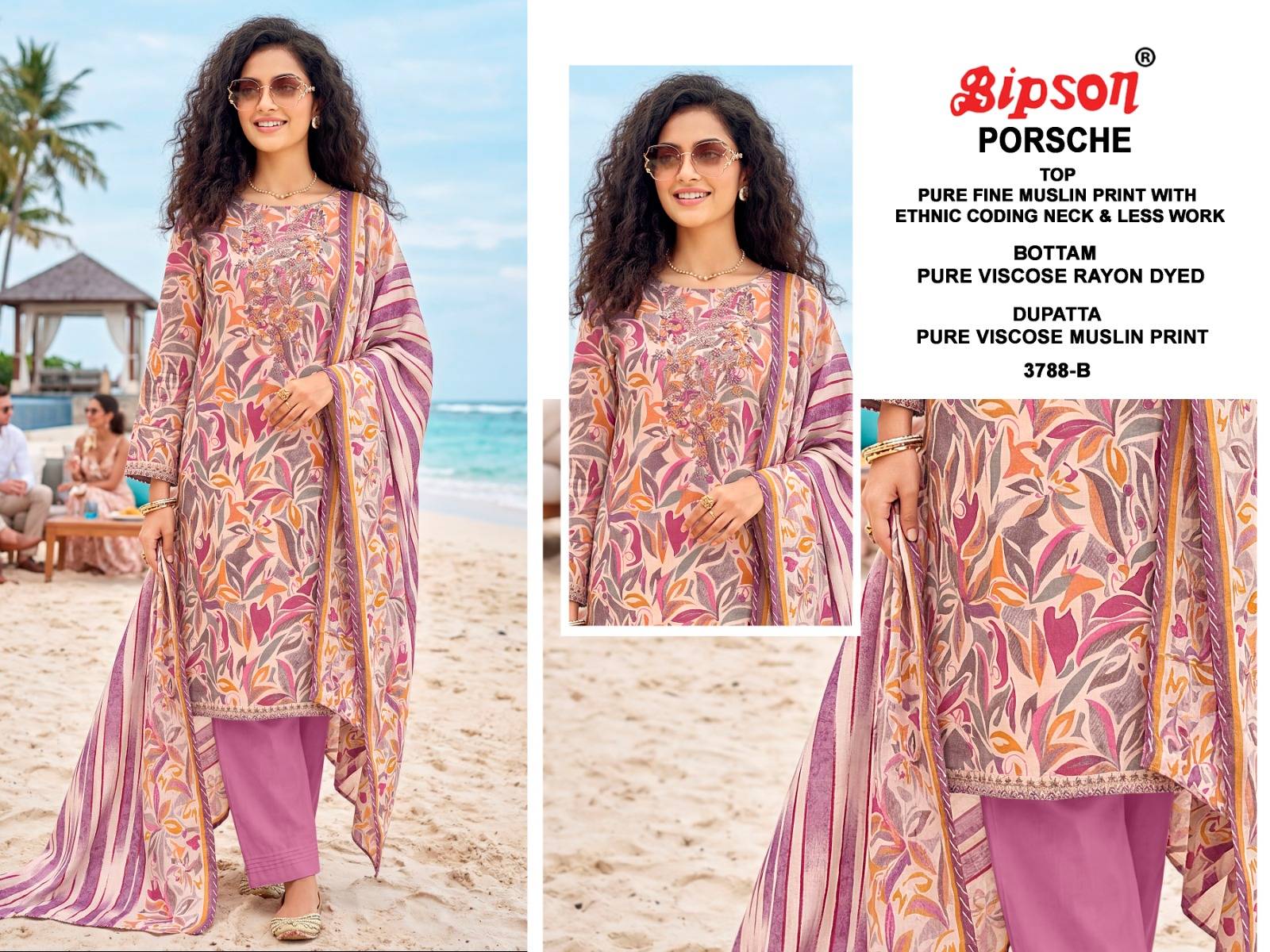 PORSCHE 3788 By BIPSON PRINTS Stylish Beautiful Colourful PREMIUM MUSLIN Dresses At Wholesale Price